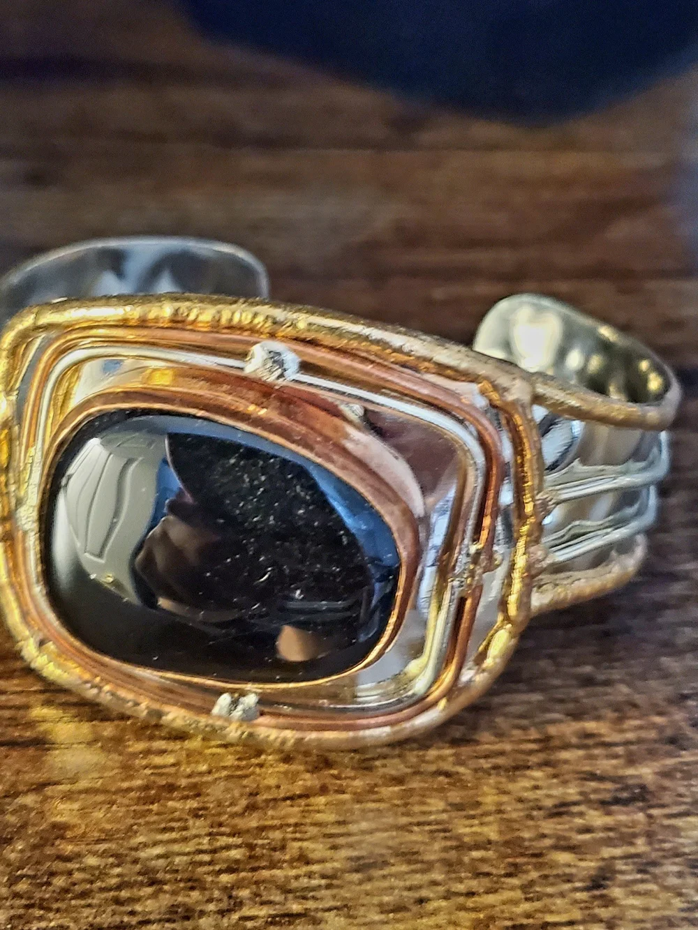 Mixed-Metal Black Stone Fashion Ring - Electronics Wearables